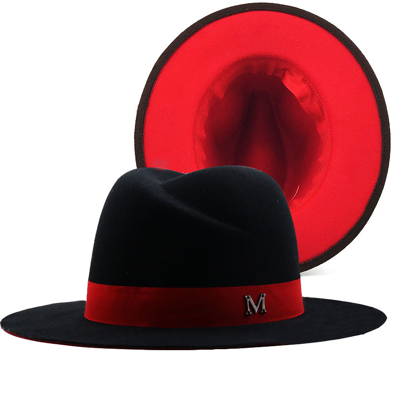 New Outer Black Inner red Wool - Fedora Hat Wool recension och pris