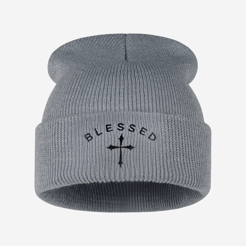 Blessed Cross Embroidered Bean - Beanie Cuffed Knit recension och pris