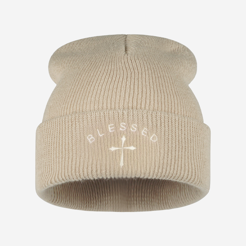 Blessed Cross Embroidered Bean - Beanie Cuffed Knit recension och pris